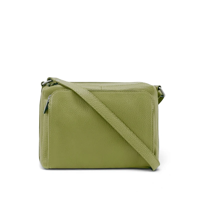 Sac trotteur à bandoulière en cuir grainé MANHATTAN Vert matcha latte