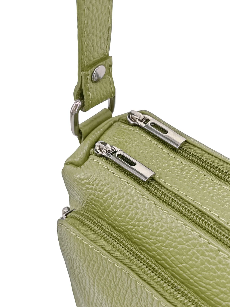 Sac trotteur à bandoulière en cuir grainé MANHATTAN Vert matcha latte