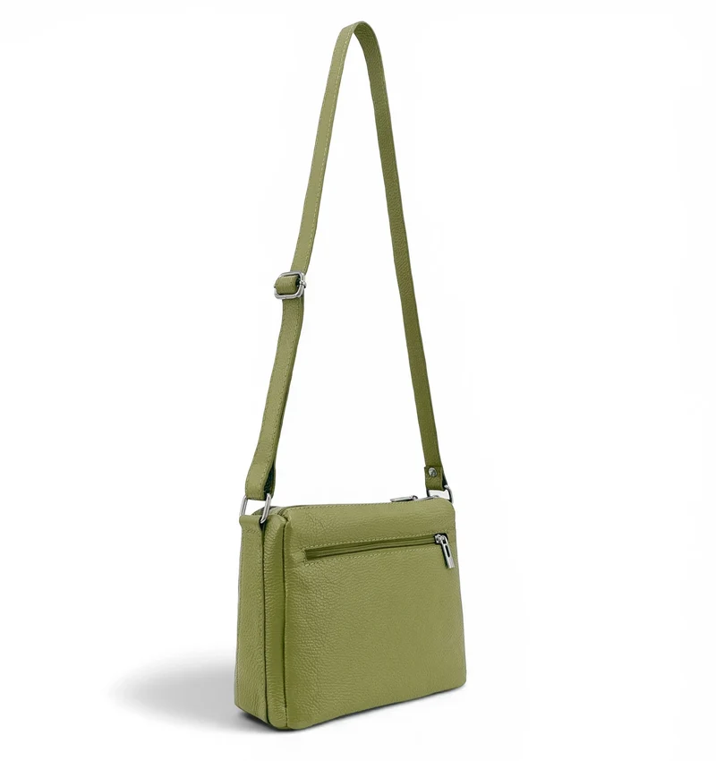 Sac trotteur à bandoulière en cuir grainé MANHATTAN Vert matcha latte