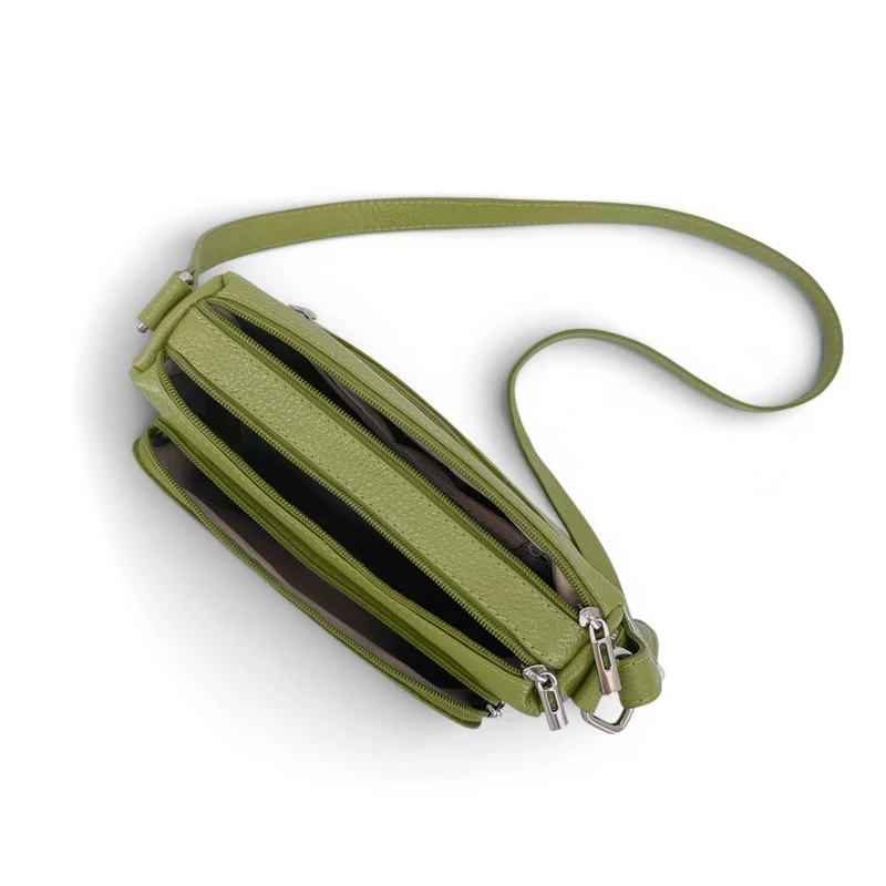 Sac trotteur à bandoulière en cuir grainé MANHATTAN Vert matcha latte