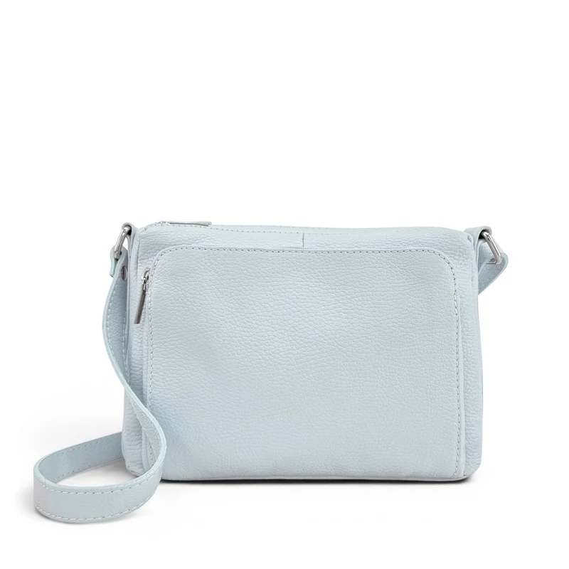 Sac trotteur à bandoulière en cuir grainé MANHATTAN Bleu pastel