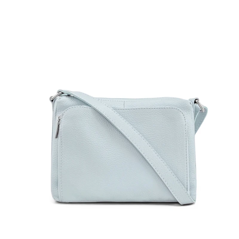 Sac trotteur à bandoulière en cuir grainé MANHATTAN Bleu pastel