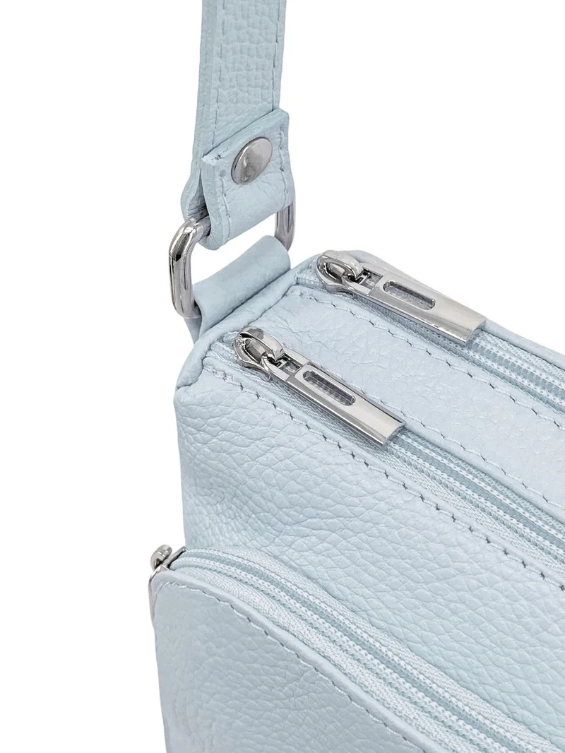Sac trotteur à bandoulière en cuir grainé MANHATTAN Bleu pastel