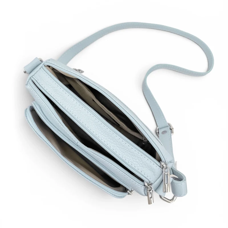 Sac trotteur à bandoulière en cuir grainé MANHATTAN Bleu pastel