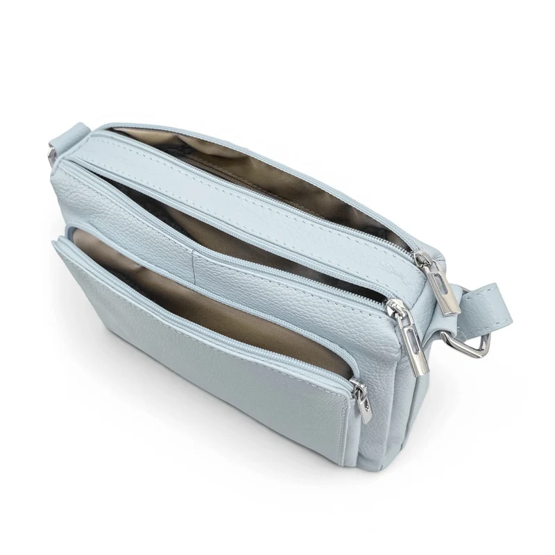 Sac trotteur à bandoulière en cuir grainé MANHATTAN Bleu pastel