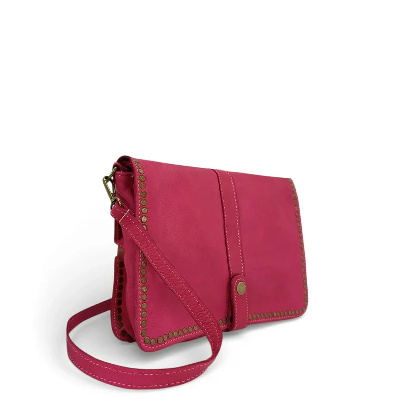 Sac besace en cuir vintage MISS K Rose fuchsia
