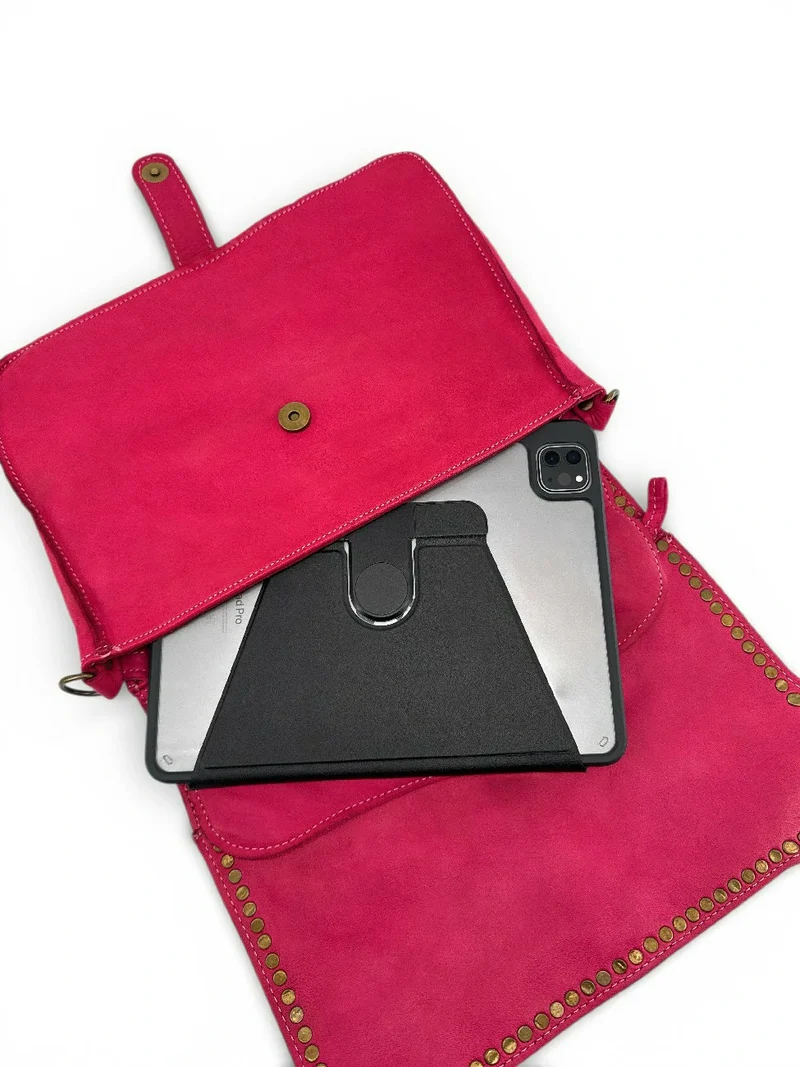 Sac besace en cuir vintage MISS K Rose fuchsia