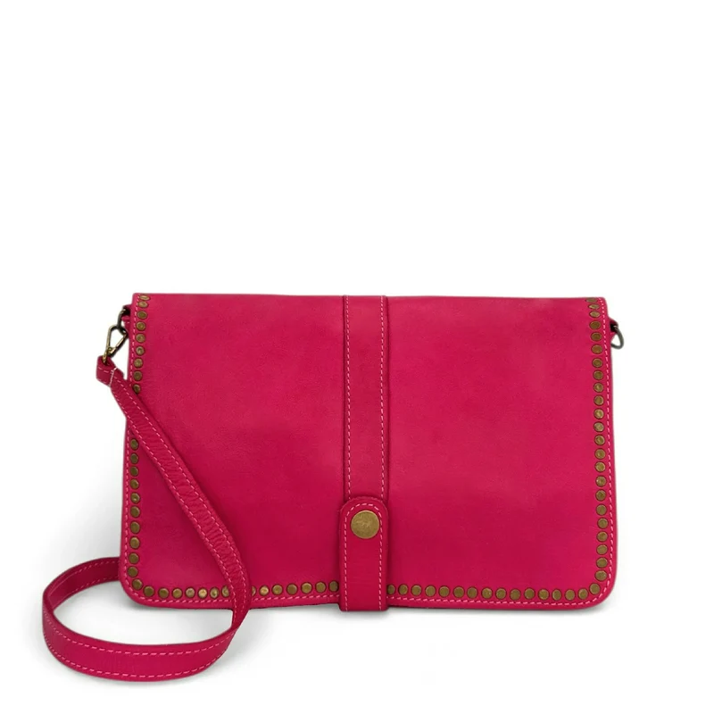 Sac besace en cuir vintage MISS K Rose fuchsia