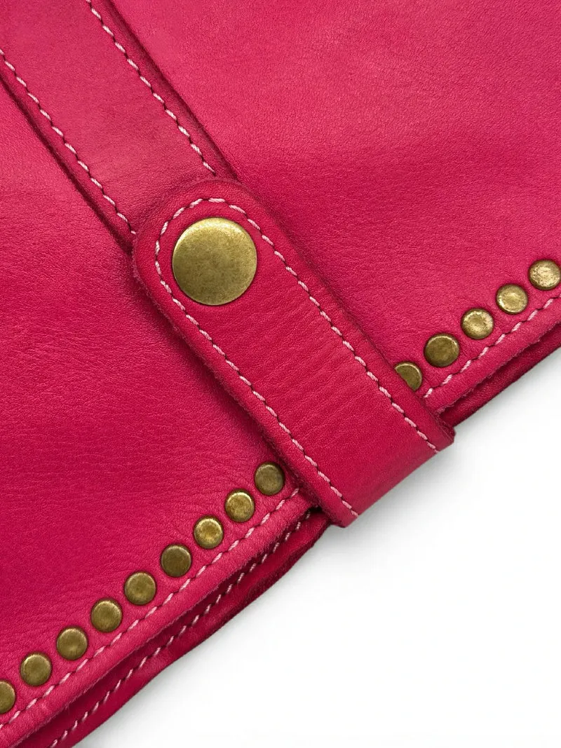 Sac besace en cuir vintage MISS K Rose fuchsia