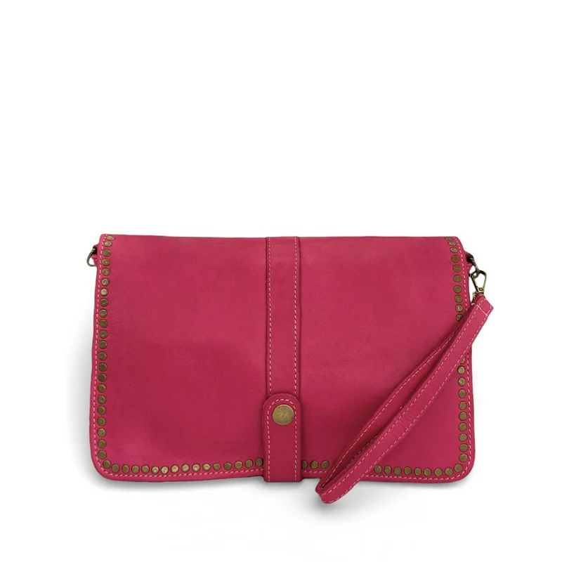 Sac besace en cuir vintage MISS K Rose fuchsia
