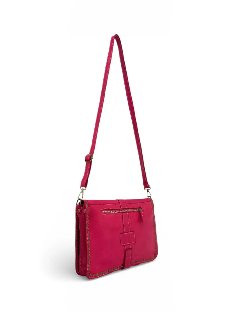 Sac besace en cuir vintage MISS K Rose fuchsia
