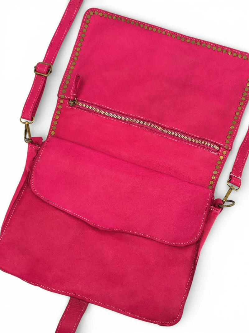 Sac besace en cuir vintage MISS K Rose fuchsia