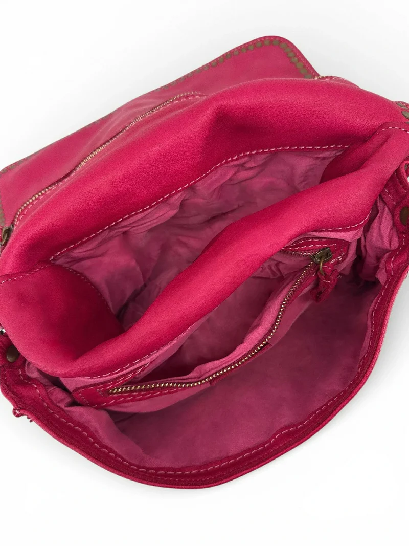 Sac besace en cuir vintage MISS K Rose fuchsia