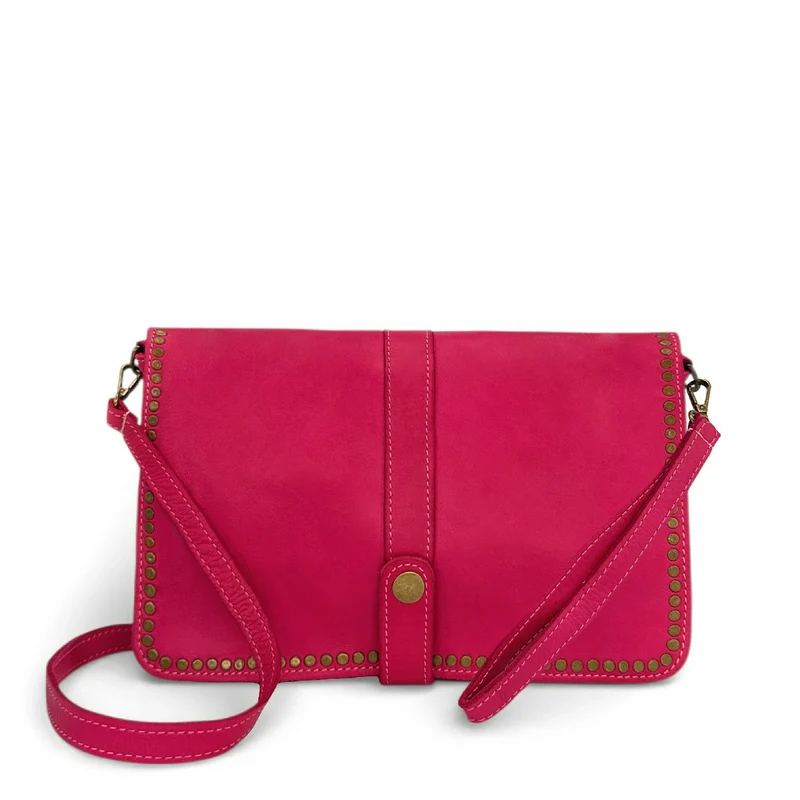 Sac besace en cuir vintage MISS K Rose fuchsia