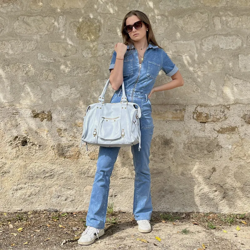 Sac à main en cuir brossé SANDSTORM Blanc nuage