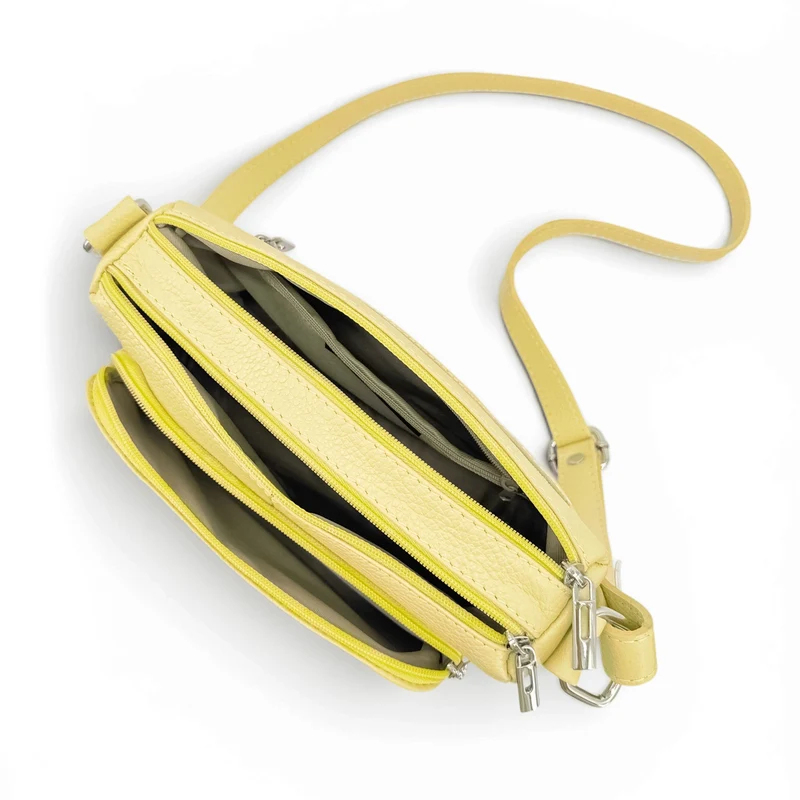 Sac trotteur à bandoulière en cuir grainé MANHATTAN Soft jaune
