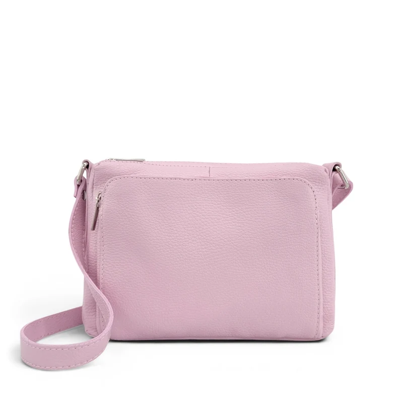 Sac trotteur à bandoulière en cuir grainé MANHATTAN Rose pastel