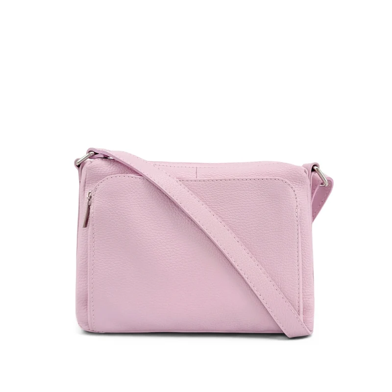 Sac trotteur à bandoulière en cuir grainé MANHATTAN Rose pastel