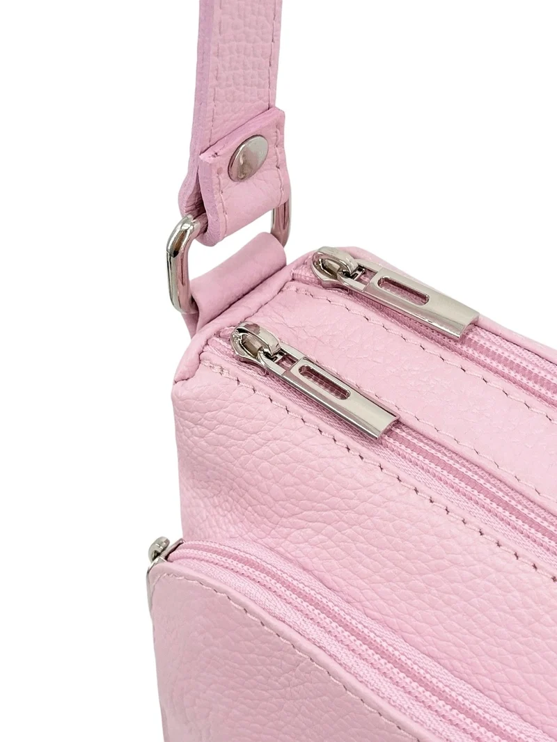 Sac trotteur à bandoulière en cuir grainé MANHATTAN Rose pastel