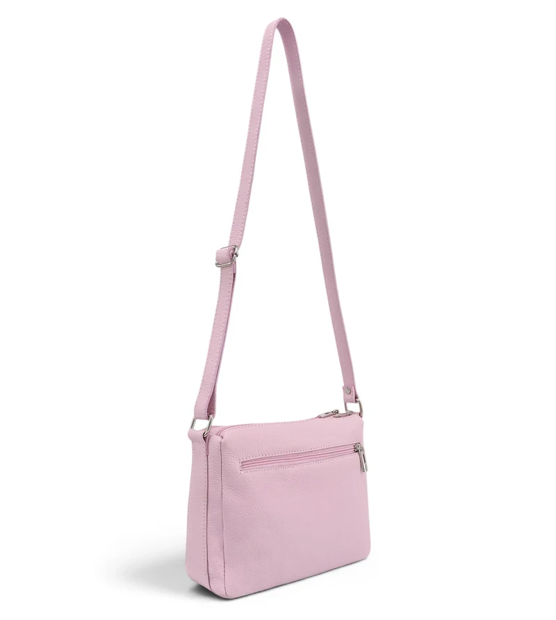 Sac trotteur à bandoulière en cuir grainé MANHATTAN Rose pastel