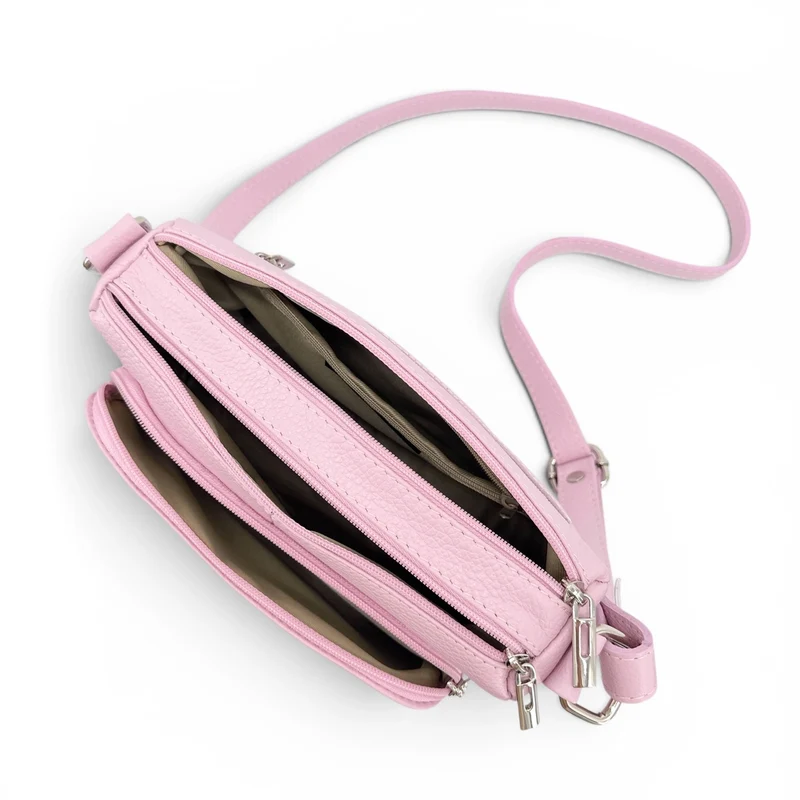 Sac trotteur à bandoulière en cuir grainé MANHATTAN Rose pastel