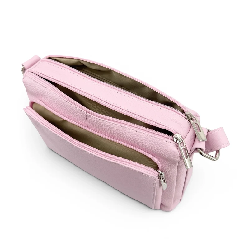 Sac trotteur à bandoulière en cuir grainé MANHATTAN Rose pastel
