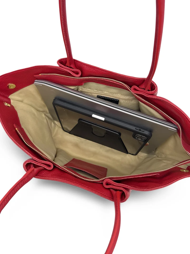Sac cabas en cuir grainé CAMPUS Rouge intense