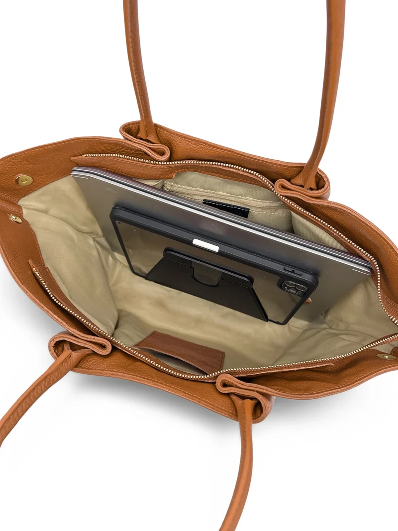 Sac cabas en cuir grainé CAMPUS Marron camel