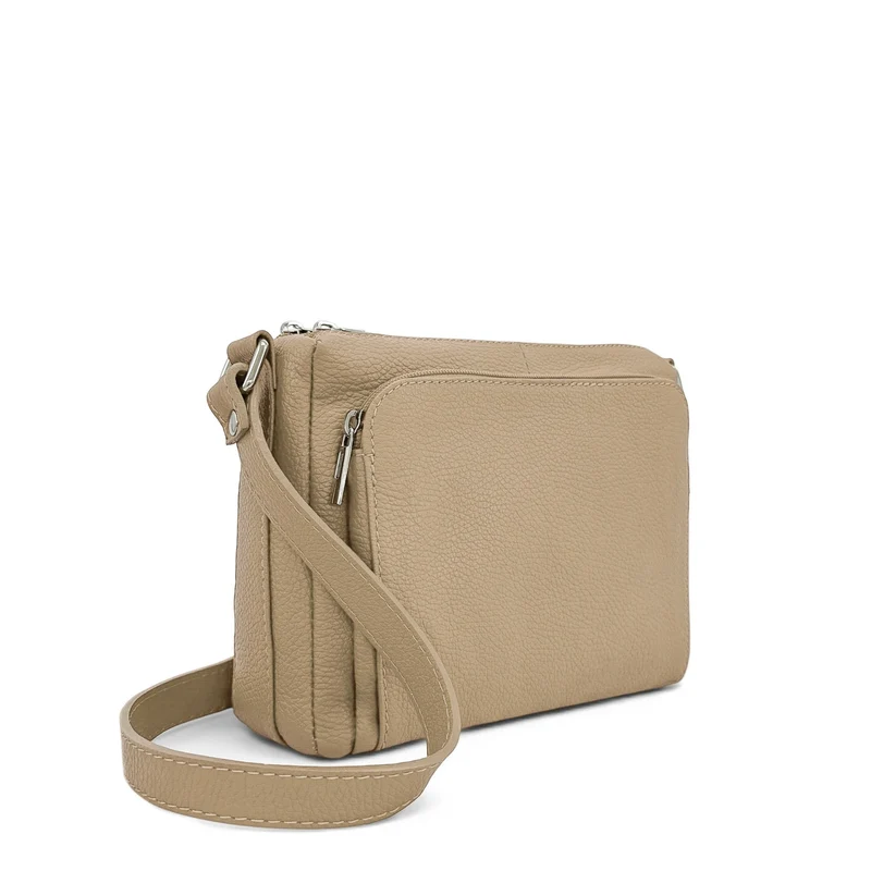 Sac trotteur à bandoulière en cuir grainé MANHATTAN Taupe