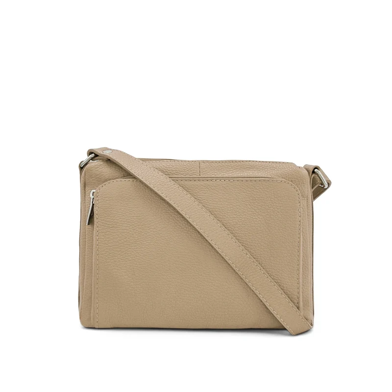 Sac trotteur à bandoulière en cuir grainé MANHATTAN Taupe