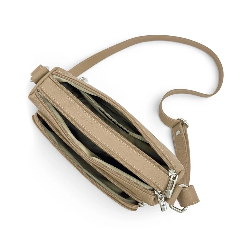 Sac trotteur à bandoulière en cuir grainé MANHATTAN Taupe