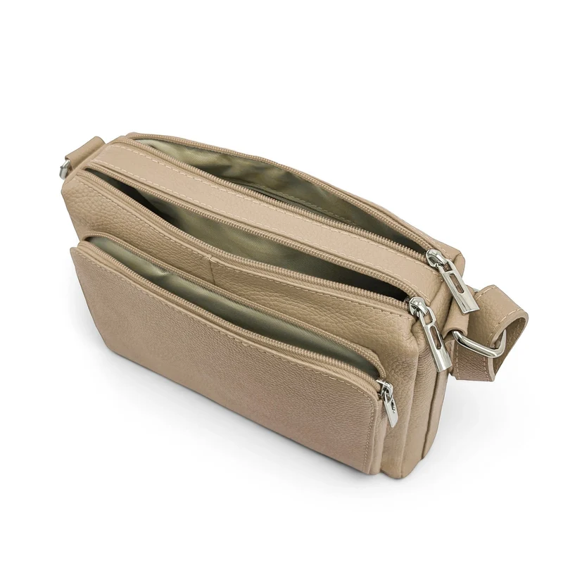 Sac trotteur à bandoulière en cuir grainé MANHATTAN Taupe