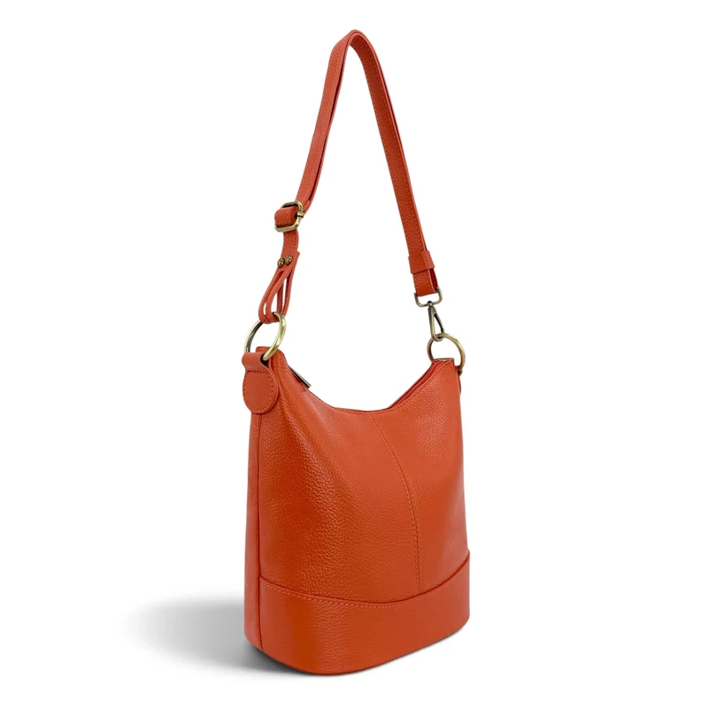 Sac seau à bandoulière en cuir grainé BEAUBOURG Orange mandarine