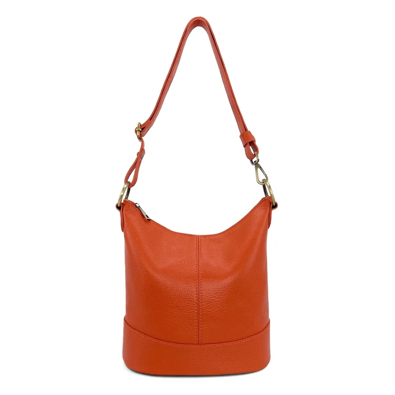 Sac seau à bandoulière en cuir grainé BEAUBOURG Orange mandarine