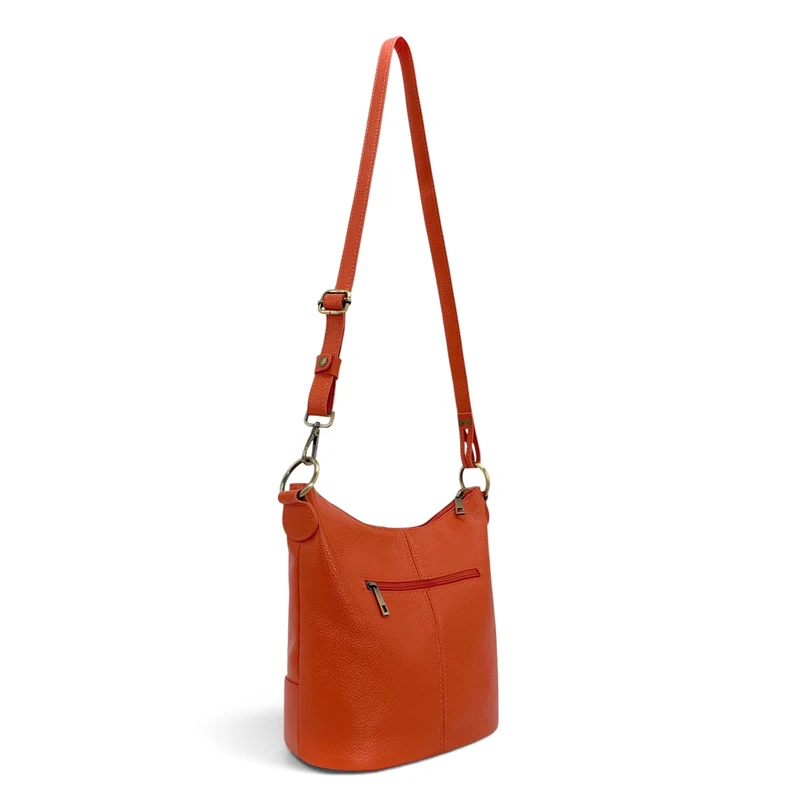 Sac seau à bandoulière en cuir grainé BEAUBOURG Orange mandarine