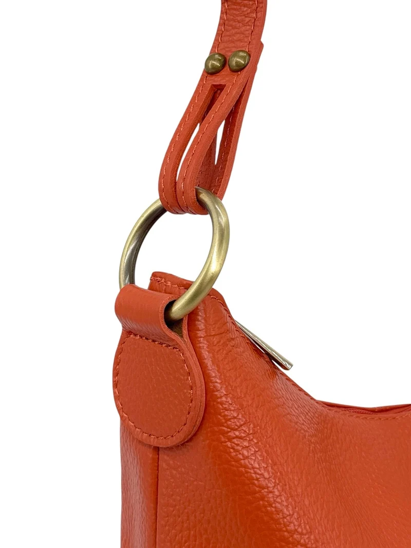 Sac seau à bandoulière en cuir grainé BEAUBOURG Orange mandarine