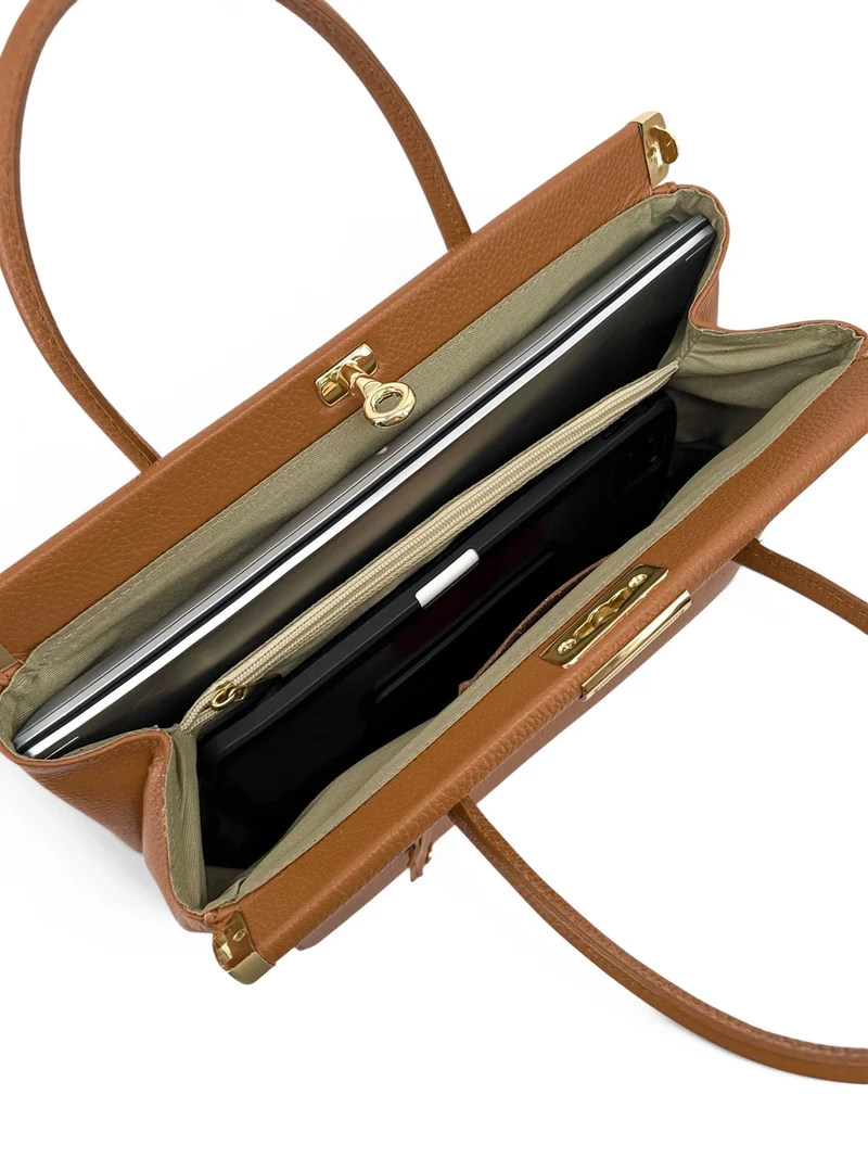 Sac bowling en cuir grainé TROCADERO Marron cognac