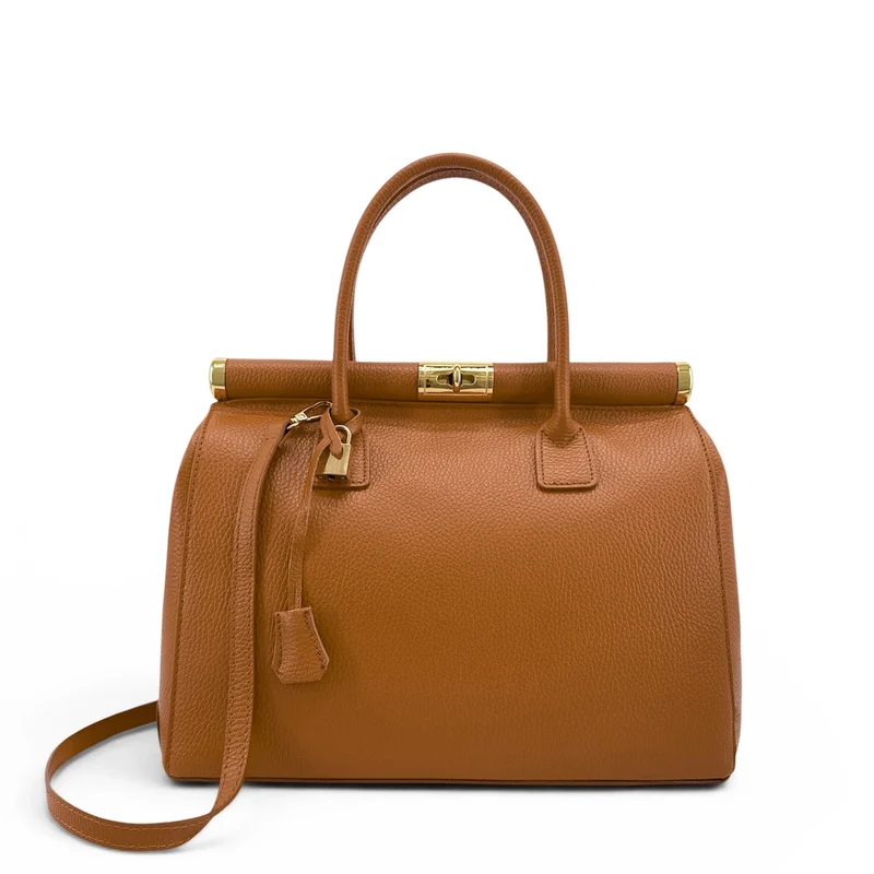 Sac bowling en cuir grainé TROCADERO Marron cognac