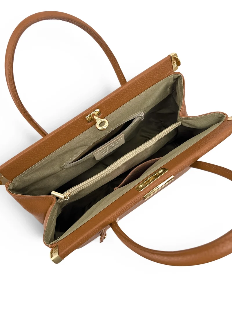 Sac bowling en cuir grainé TROCADERO Marron cognac