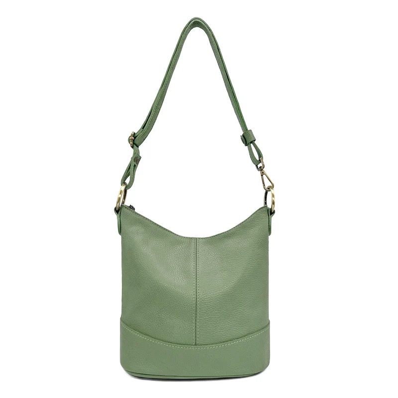 Sac seau à bandoulière en cuir grainé BEAUBOURG Vert amande