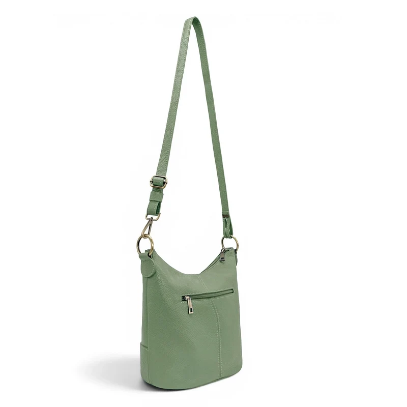 Sac seau à bandoulière en cuir grainé BEAUBOURG Vert amande