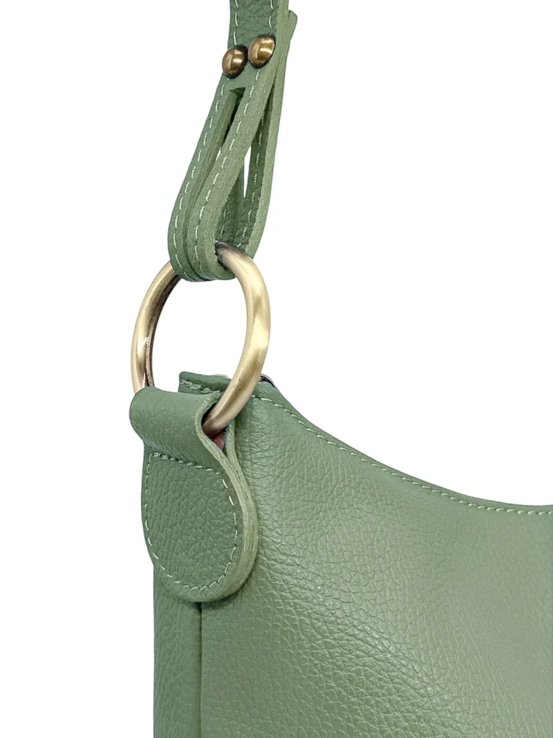 Sac seau à bandoulière en cuir grainé BEAUBOURG Vert amande