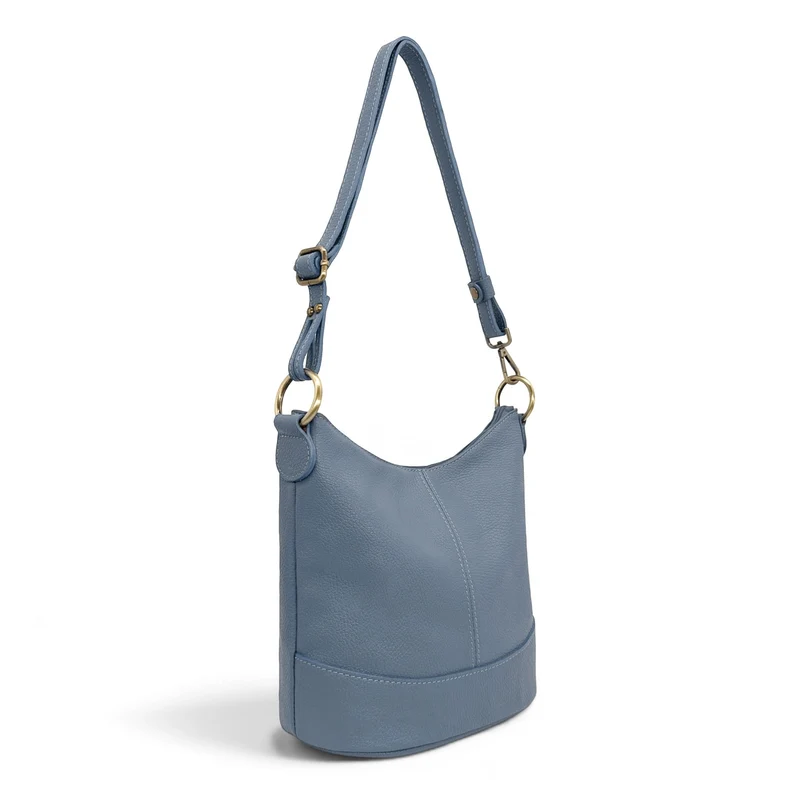 Sac seau à bandoulière en cuir grainé BEAUBOURG Bleu glacier