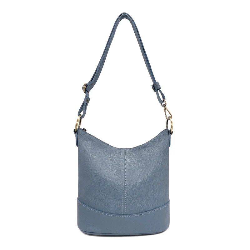 Sac seau à bandoulière en cuir grainé BEAUBOURG Bleu glacier
