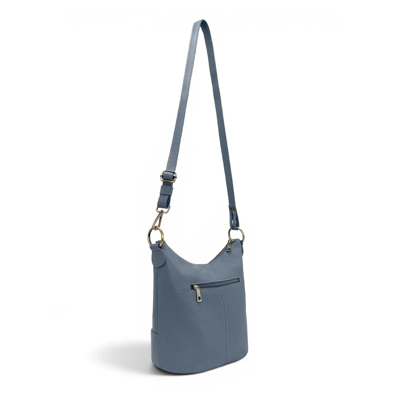 Sac seau à bandoulière en cuir grainé BEAUBOURG Bleu glacier