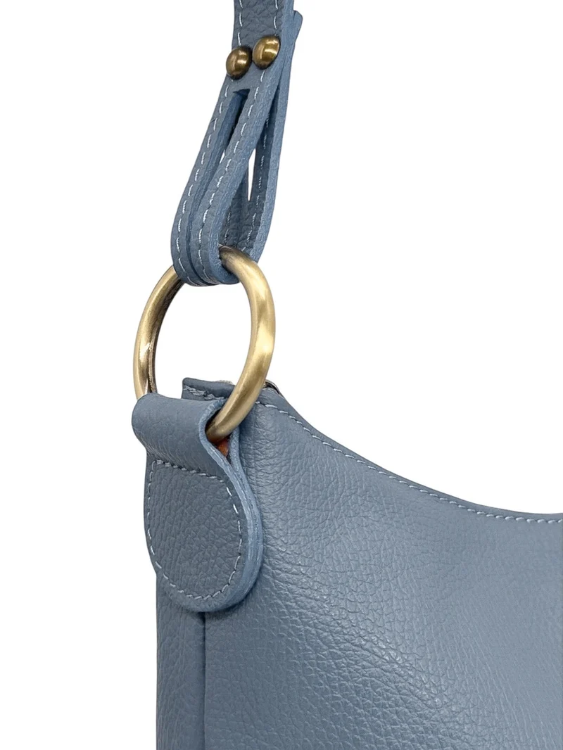 Sac seau à bandoulière en cuir grainé BEAUBOURG Bleu glacier