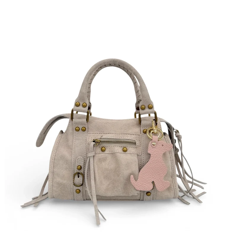 Porte-clés en cuir grainé HOT DOG Rose nude