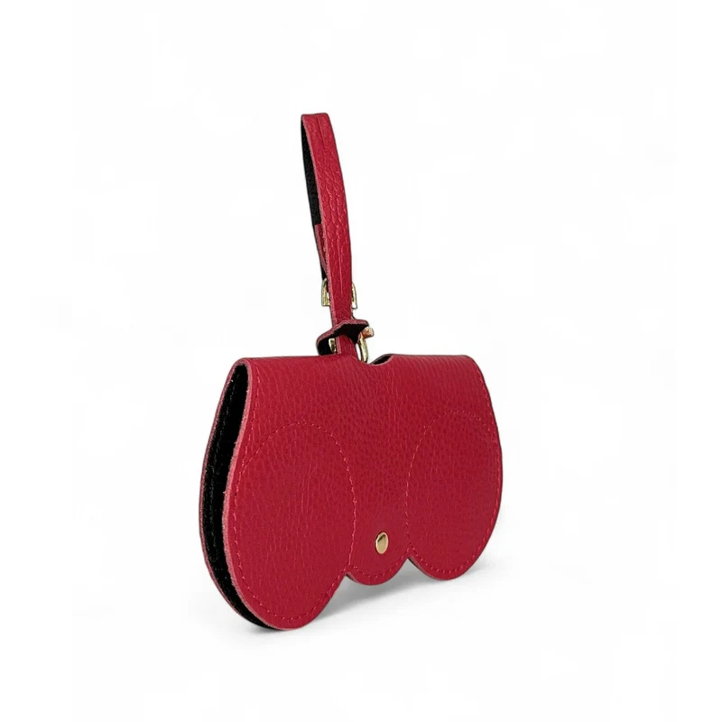 Etui à lunettes en cuir grainé PEANUT Rouge garance