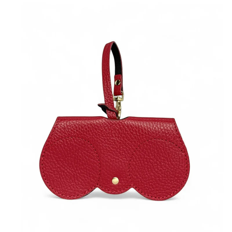 Etui à lunettes en cuir grainé PEANUT Rouge garance