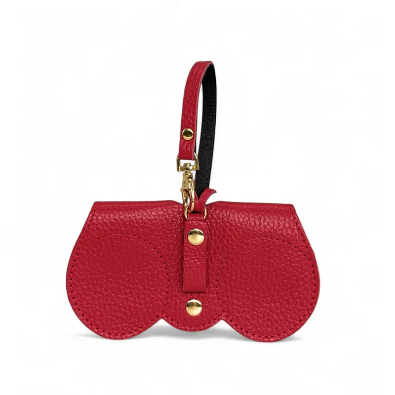 Etui à lunettes en cuir grainé PEANUT Rouge garance